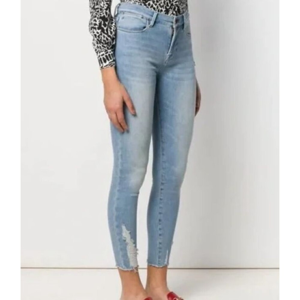 FRAME Le Skinny Alderman Jeans Women’s 27x28 Blue Distressed Raw Hem Stretch